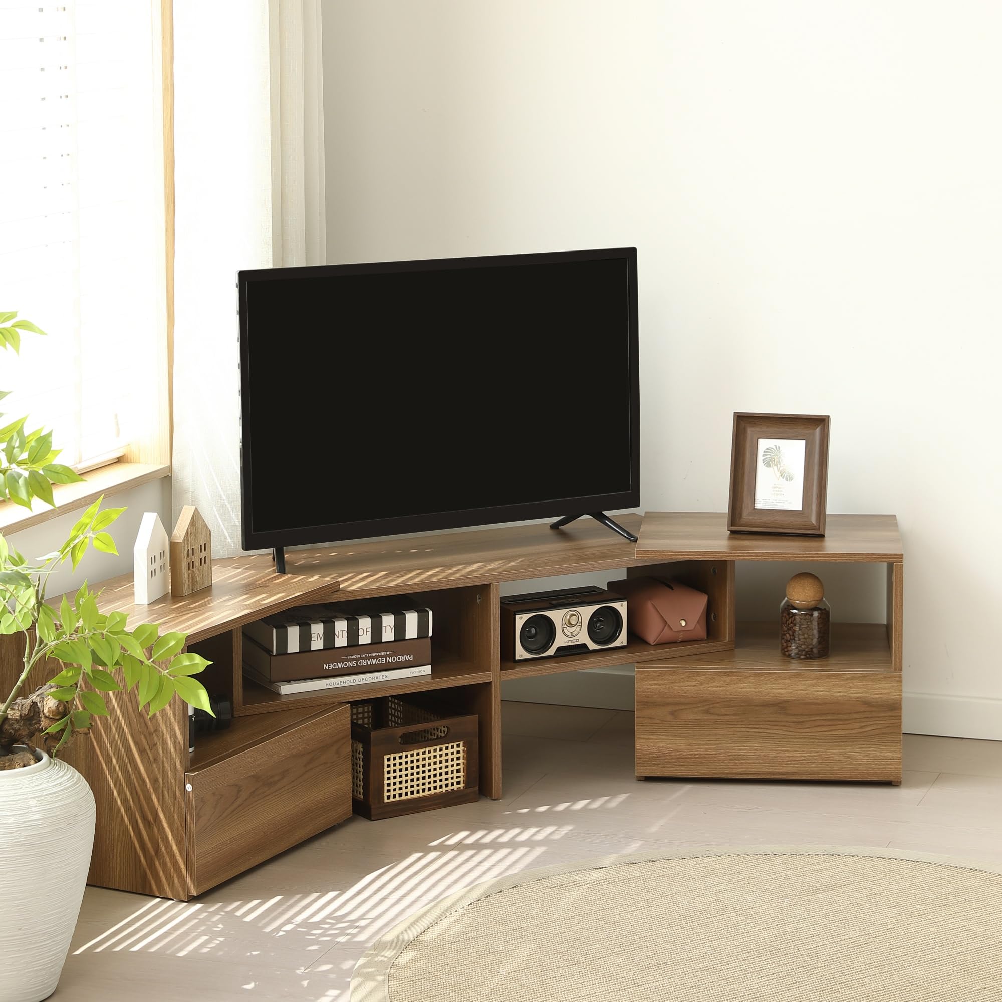 Amazon｜伸縮可能なL字型テレビ台 ロータイプコーナーボード 幅調整93